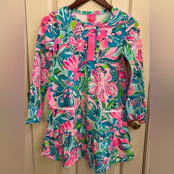 Lilly Pulitzer Kids Floral Dress in Pink and Blue - Picture 1 of 3